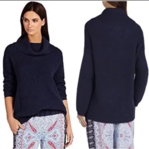 BCBGMaxAzria Sandrah Heather Navy Cowl Neck Knit Sweater Size XS/S Warm Cozy