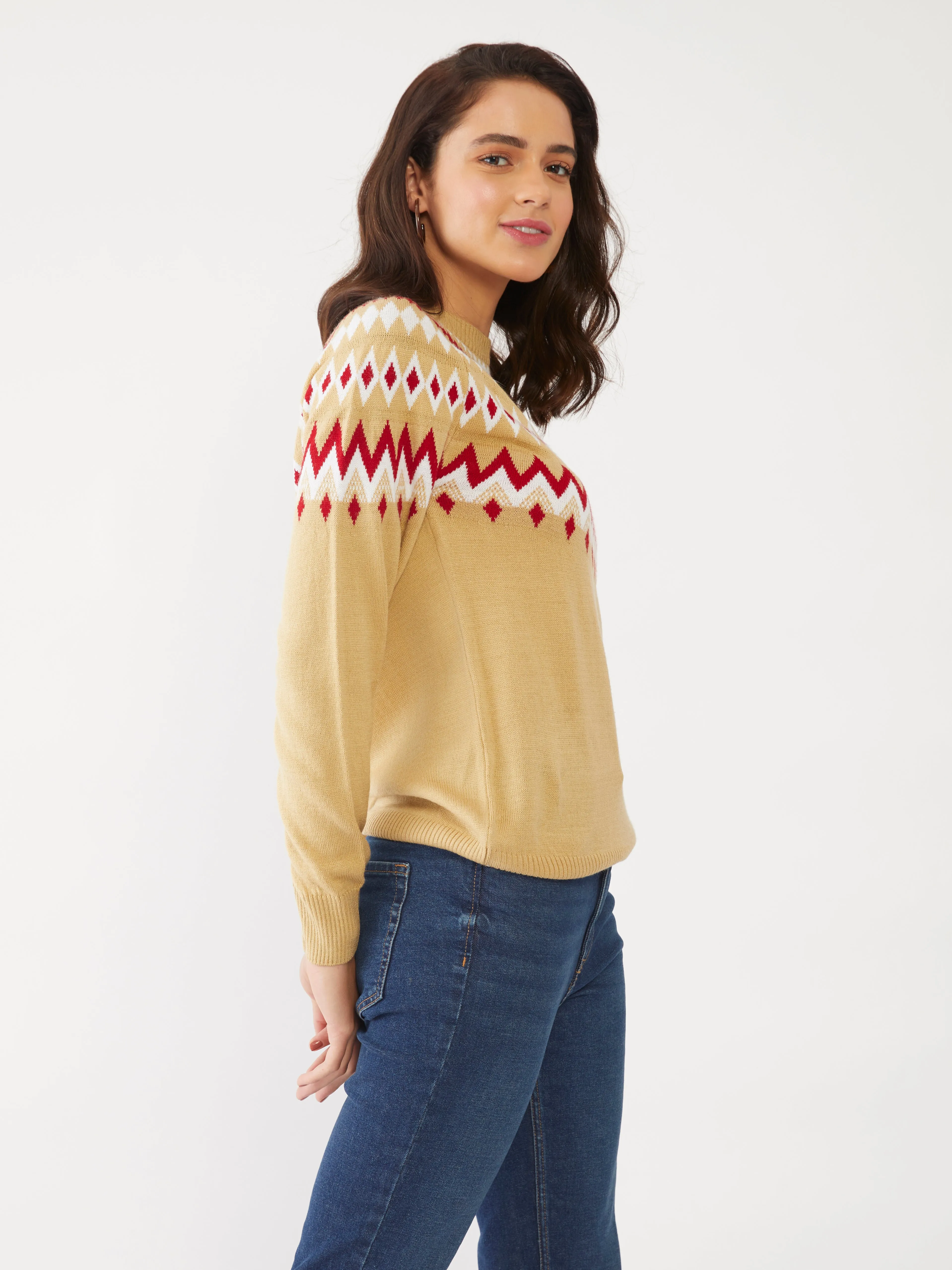 Beige Jacquard Sweater