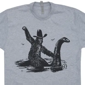Bigfoot Riding The Loch Ness Monster T Shirt Cool Bigfoot Shirt Sasquatch Tee