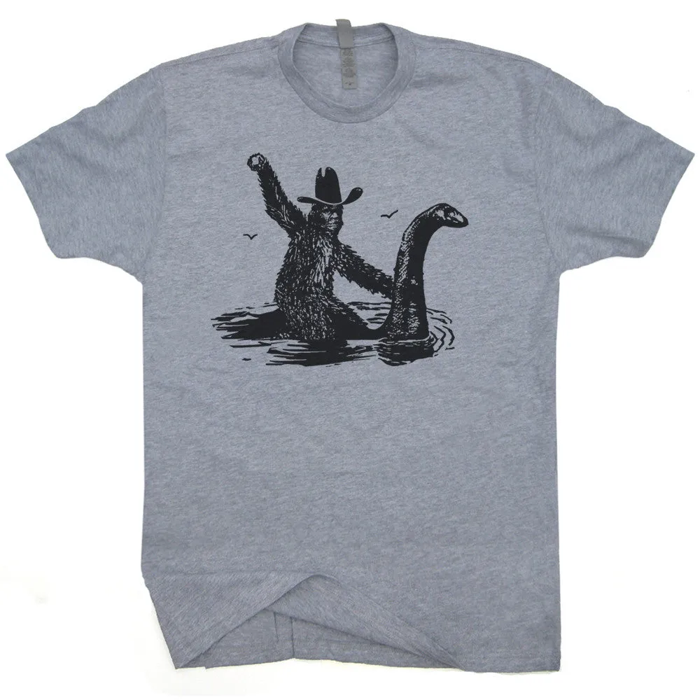 Bigfoot Riding The Loch Ness Monster T Shirt Cool Bigfoot Shirt Sasquatch Tee