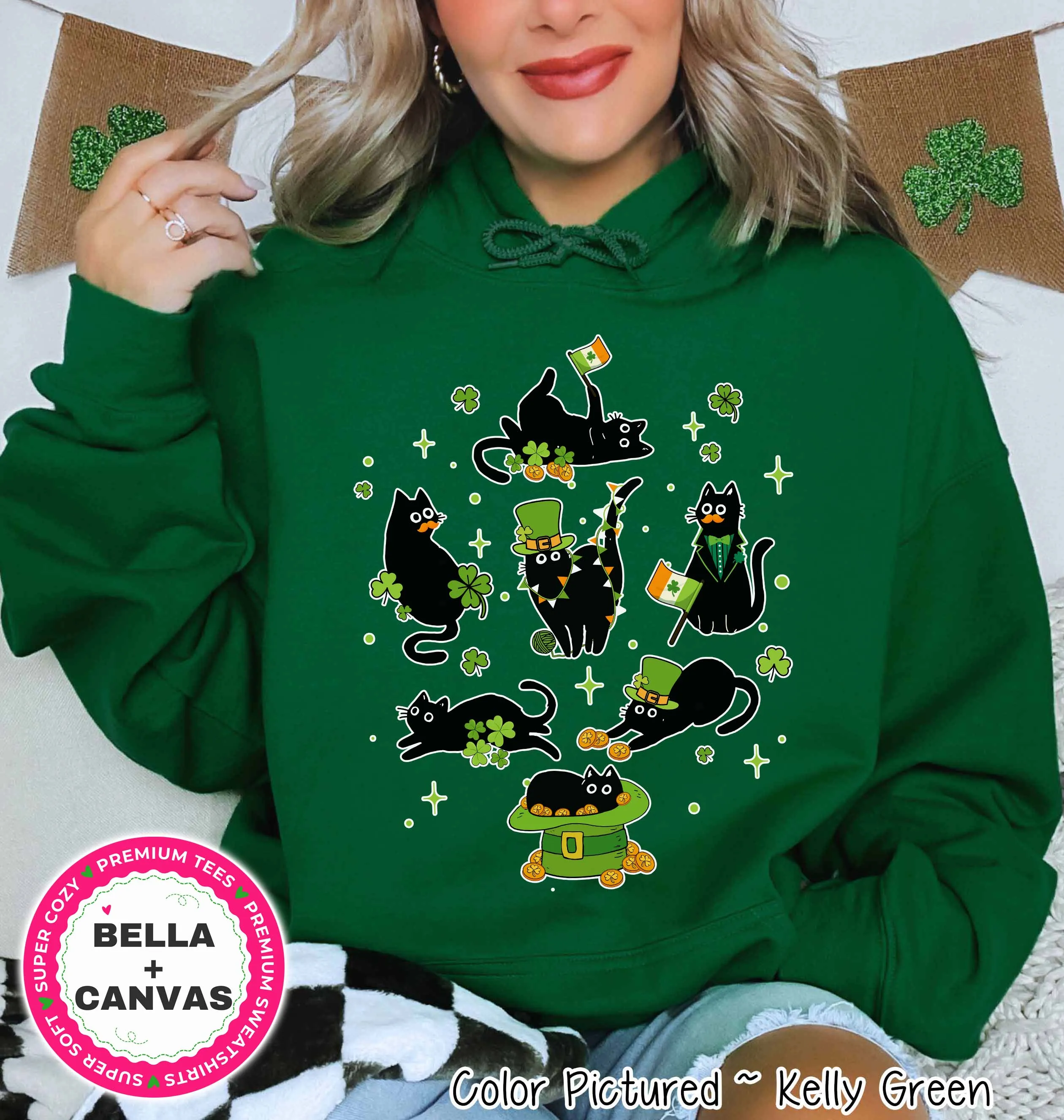 Black Cat St Patricks Day Tee or Sweatshirt