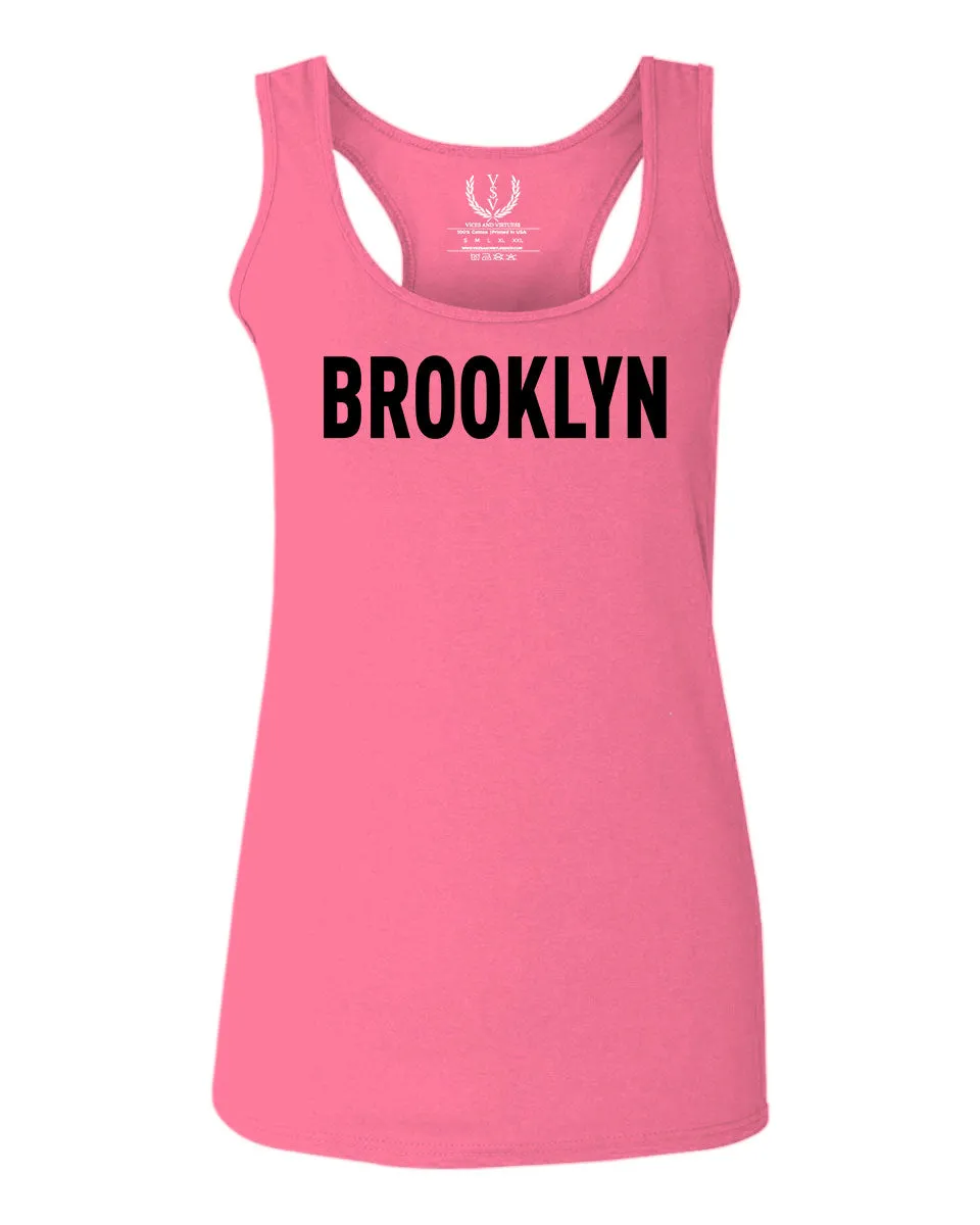 Black Fonts New York Brooklyn NYC Cool City American  women's Tank Top sleeveless Racerback