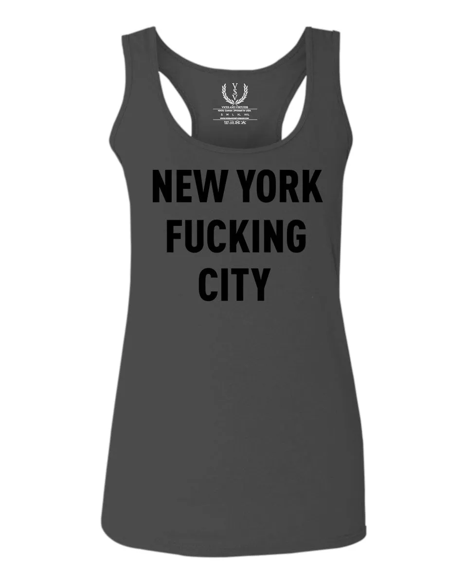 Black Fonts New York Fucking City NYC American Flag America Cool Street  women's Tank Top sleeveless Racerback