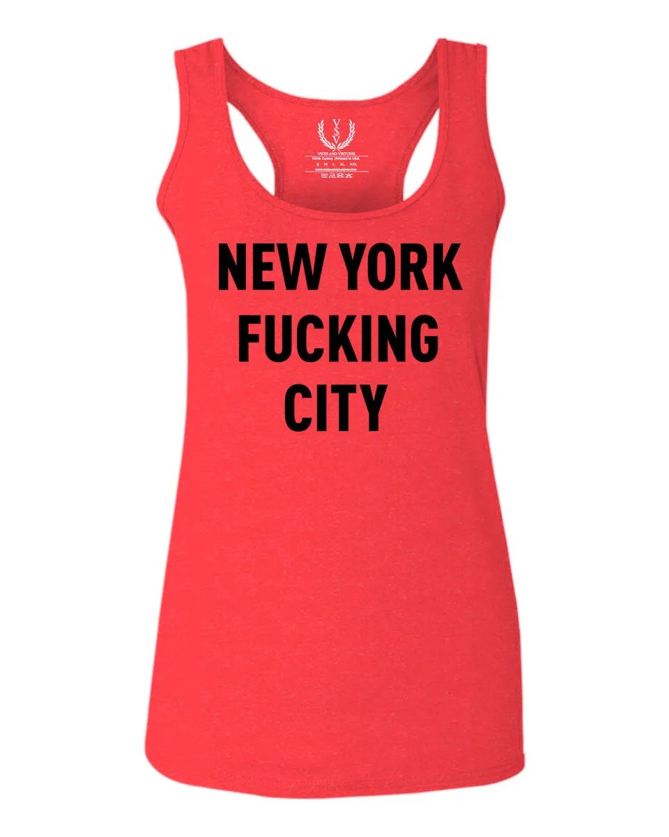 Black Fonts New York Fucking City NYC American Flag America Cool Street  women's Tank Top sleeveless Racerback