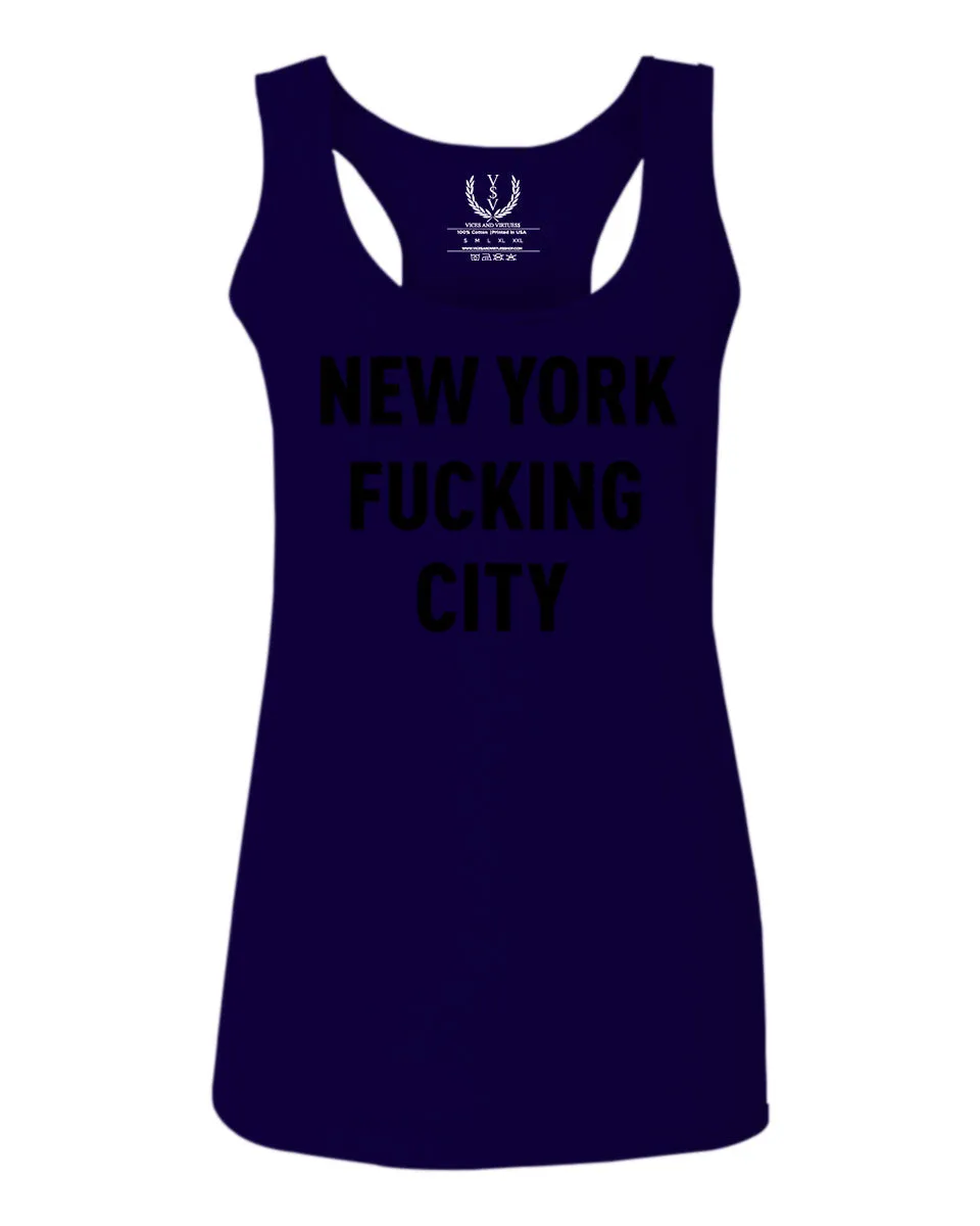Black Fonts New York Fucking City NYC American Flag America Cool Street  women's Tank Top sleeveless Racerback