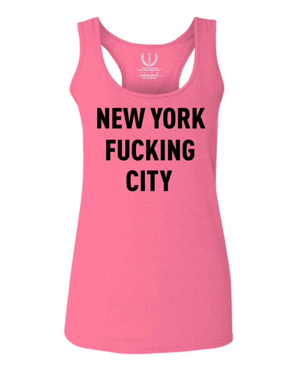 Black Fonts New York Fucking City NYC American Flag America Cool Street  women's Tank Top sleeveless Racerback