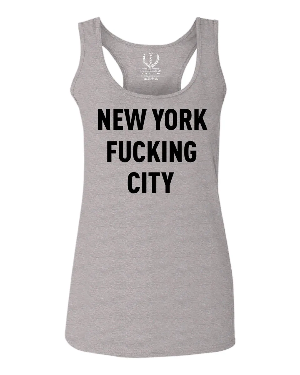 Black Fonts New York Fucking City NYC American Flag America Cool Street  women's Tank Top sleeveless Racerback