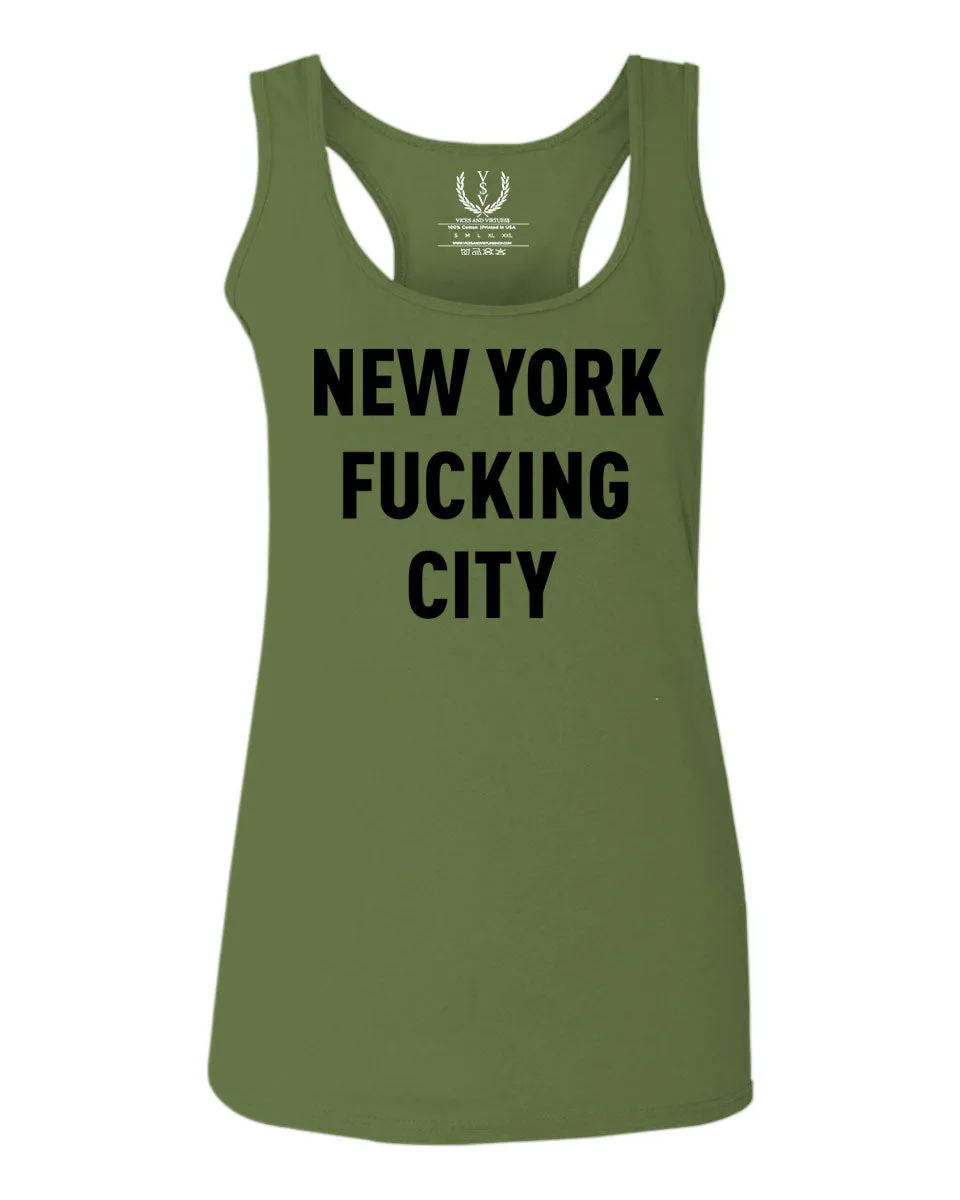 Black Fonts New York Fucking City NYC American Flag America Cool Street  women's Tank Top sleeveless Racerback