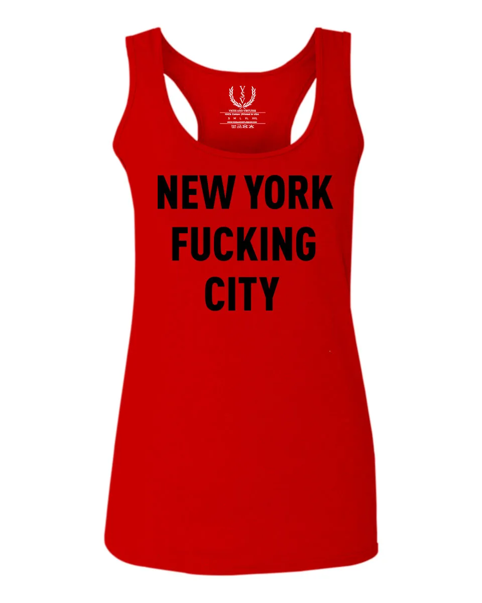 Black Fonts New York Fucking City NYC American Flag America Cool Street  women's Tank Top sleeveless Racerback