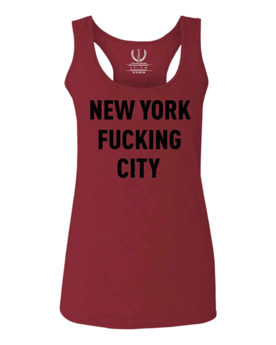 Black Fonts New York Fucking City NYC American Flag America Cool Street  women's Tank Top sleeveless Racerback