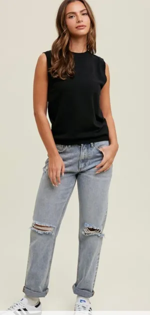 Black Lightweight Sleeveless Sweater