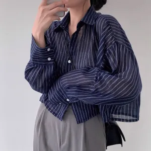 Blue Cropped Boxy Shirt