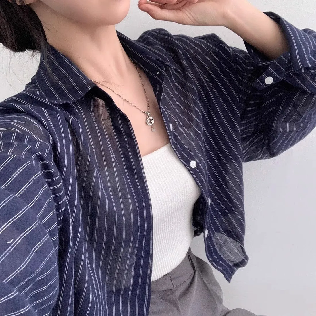 Blue Cropped Boxy Shirt