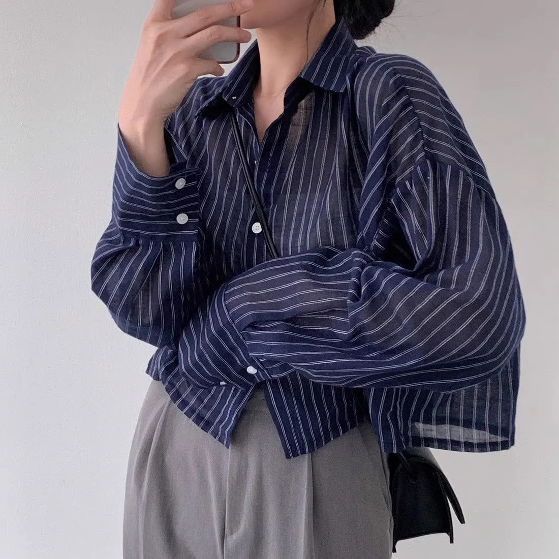 Blue Cropped Boxy Shirt