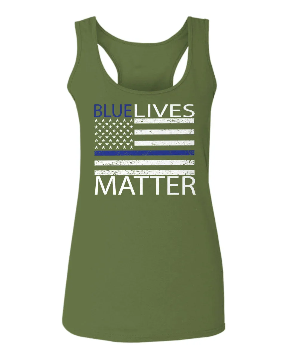 Blue Lives Matter American Flag Thin Blue Line USA Police Support  women's Tank Top sleeveless Racerback