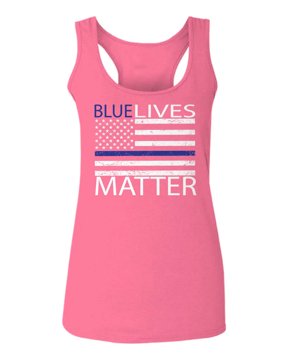Blue Lives Matter American Flag Thin Blue Line USA Police Support  women's Tank Top sleeveless Racerback
