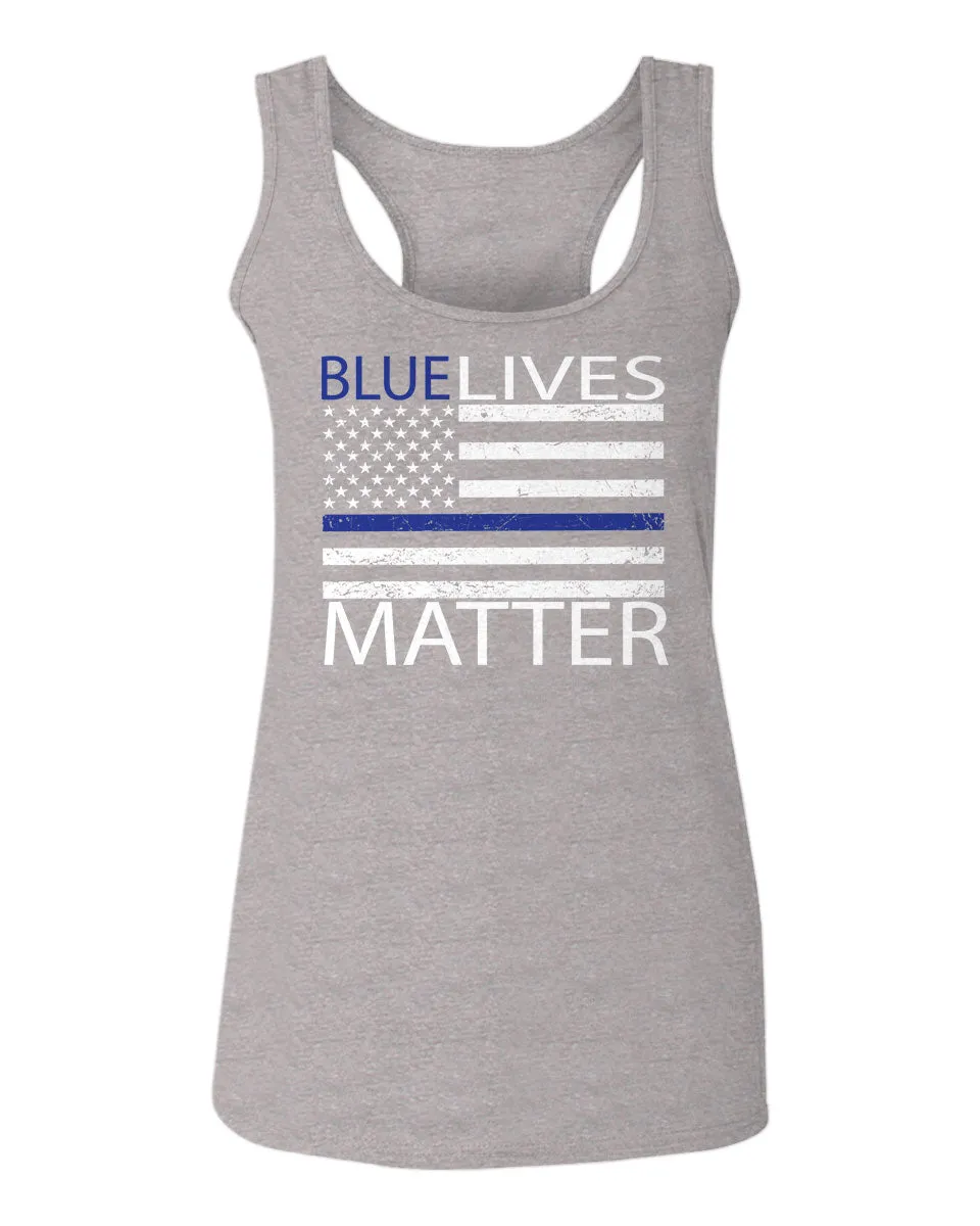 Blue Lives Matter American Flag Thin Blue Line USA Police Support  women's Tank Top sleeveless Racerback