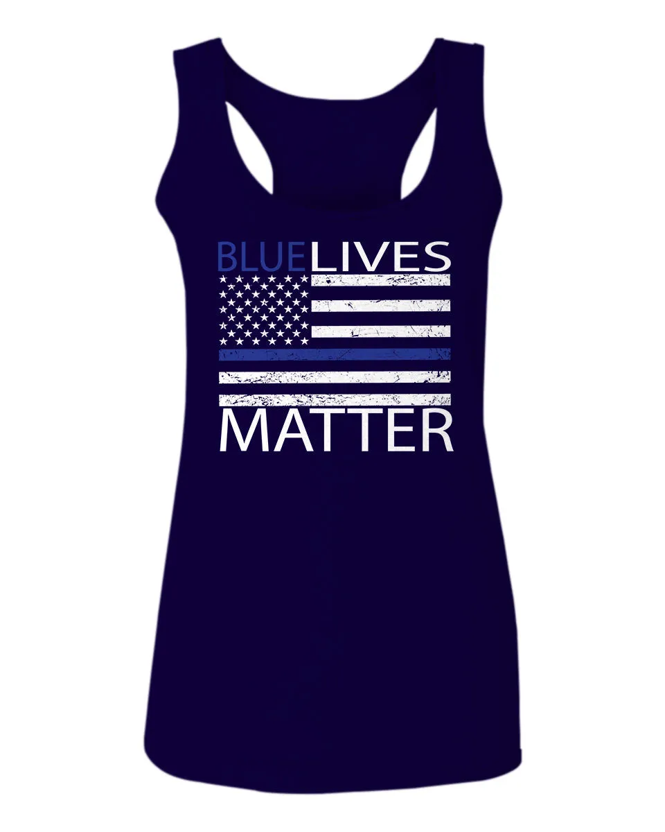 Blue Lives Matter American Flag Thin Blue Line USA Police Support  women's Tank Top sleeveless Racerback