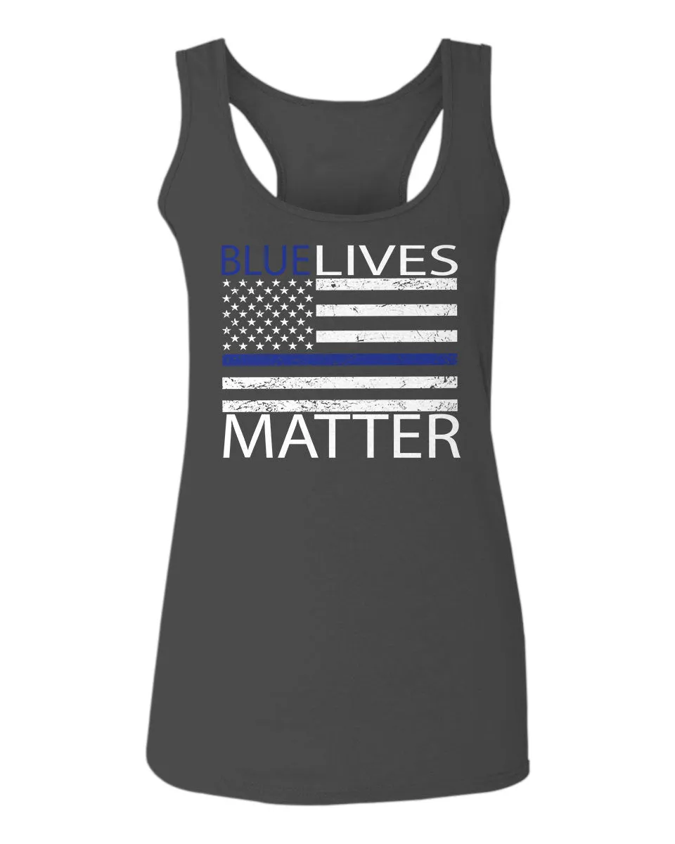 Blue Lives Matter American Flag Thin Blue Line USA Police Support  women's Tank Top sleeveless Racerback