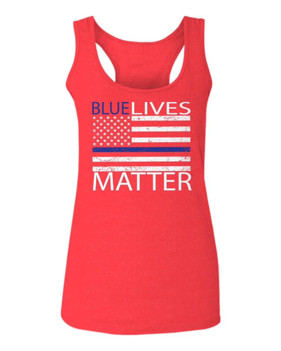 Blue Lives Matter American Flag Thin Blue Line USA Police Support  women's Tank Top sleeveless Racerback