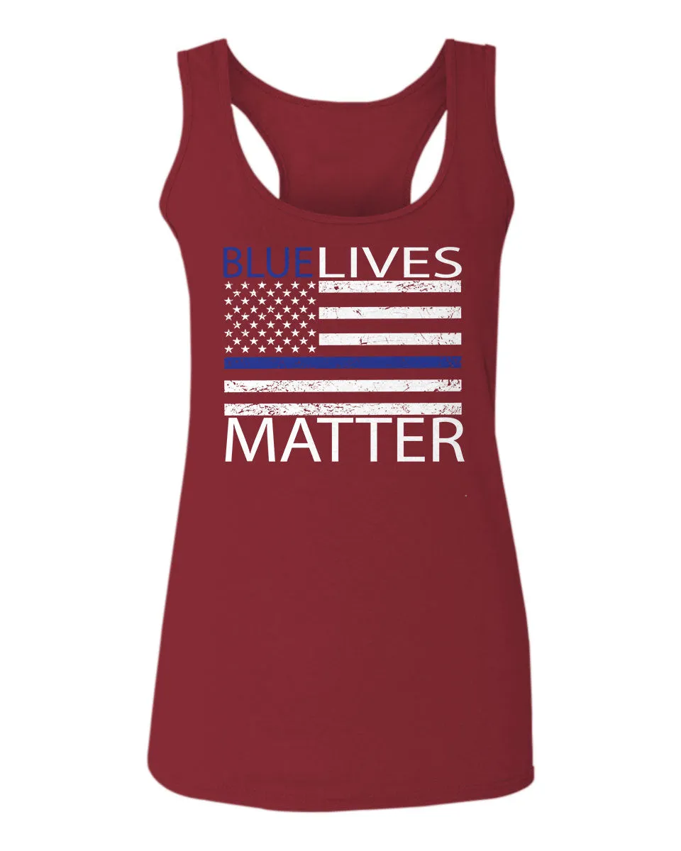 Blue Lives Matter American Flag Thin Blue Line USA Police Support  women's Tank Top sleeveless Racerback
