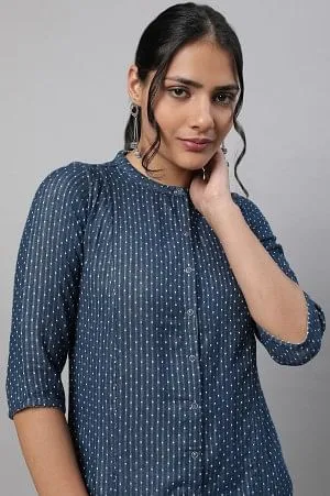 Blue Printed Cotton kurta & Trousers Set