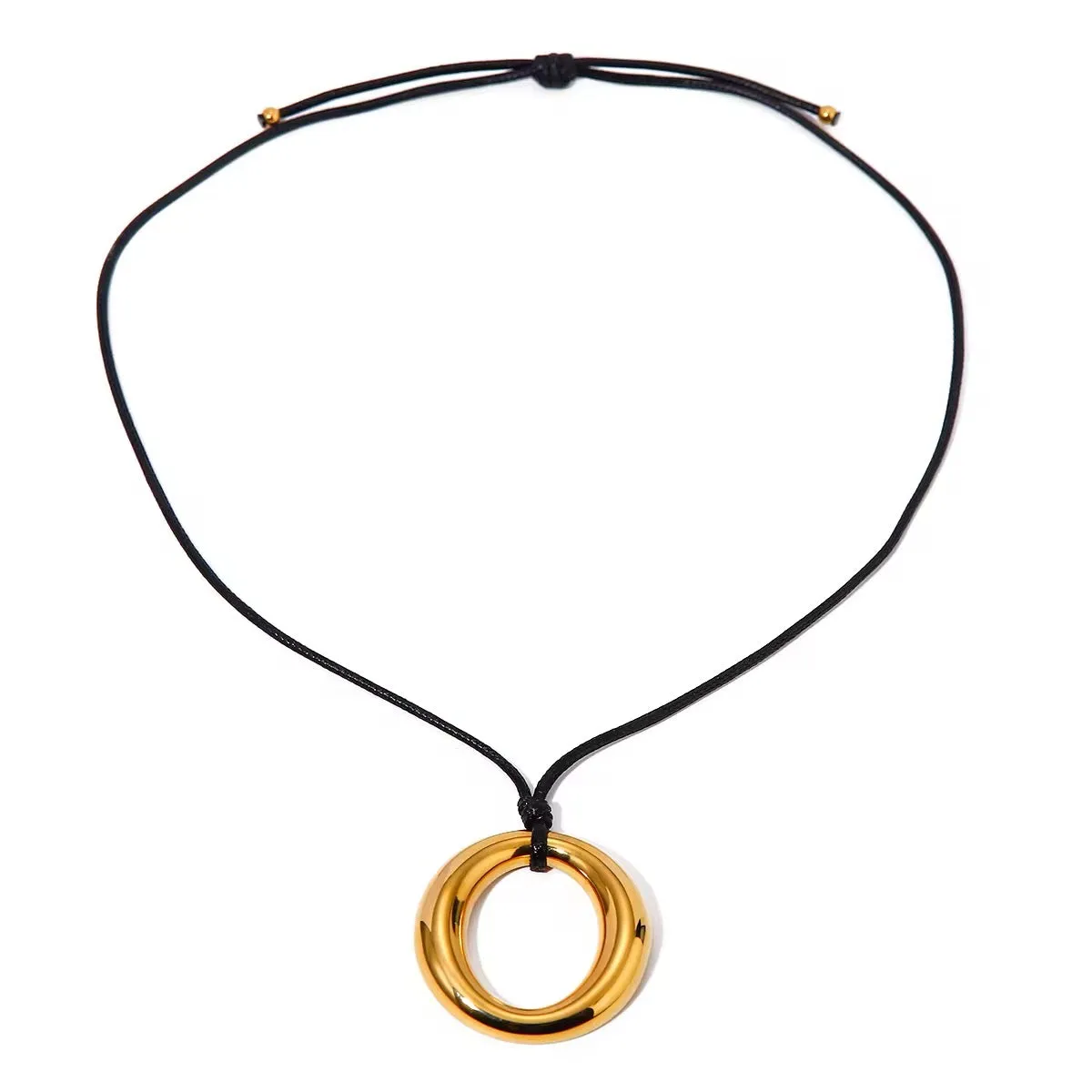 Bold Gold Circle Hollow Pendant Necklace