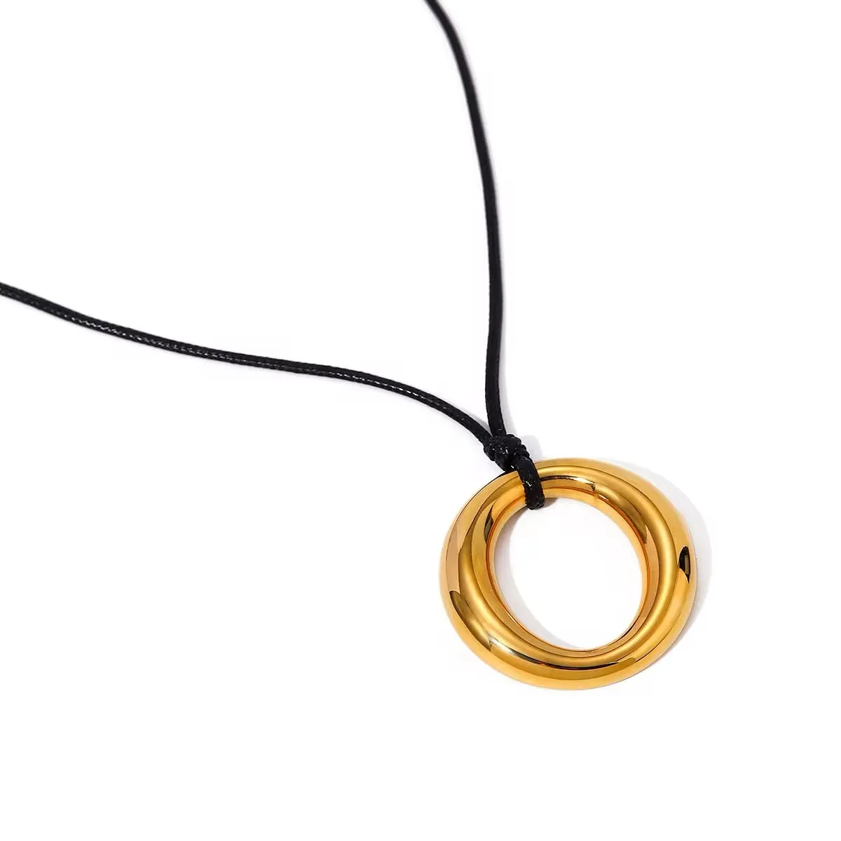 Bold Gold Circle Hollow Pendant Necklace