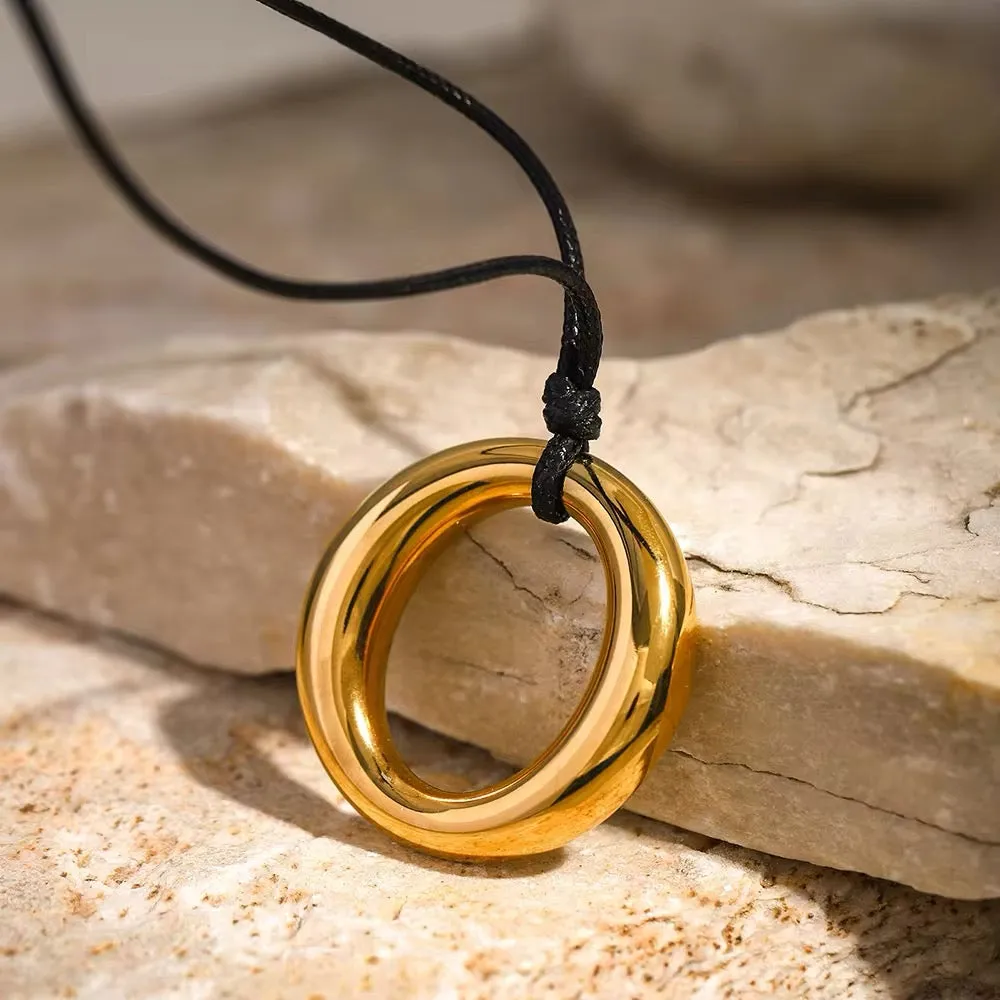 Bold Gold Circle Hollow Pendant Necklace
