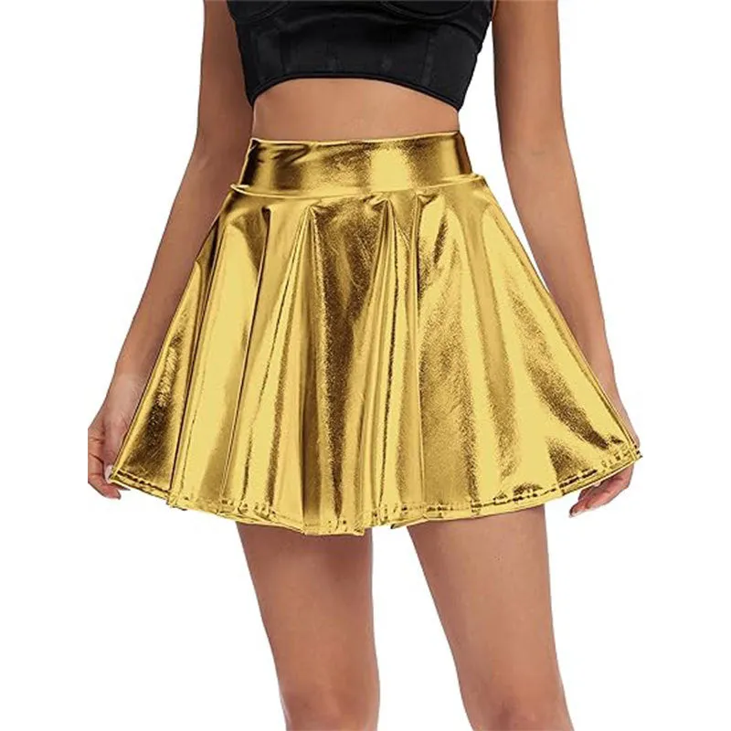 Bold High-Shine Faux Leather Skater Skirt for Edgy Elegance