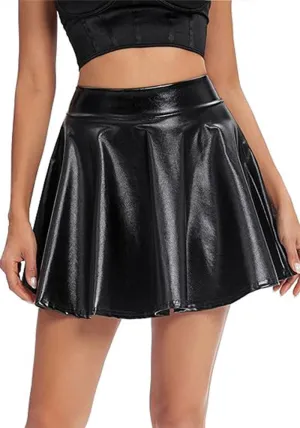 Bold High-Shine Faux Leather Skater Skirt for Edgy Elegance