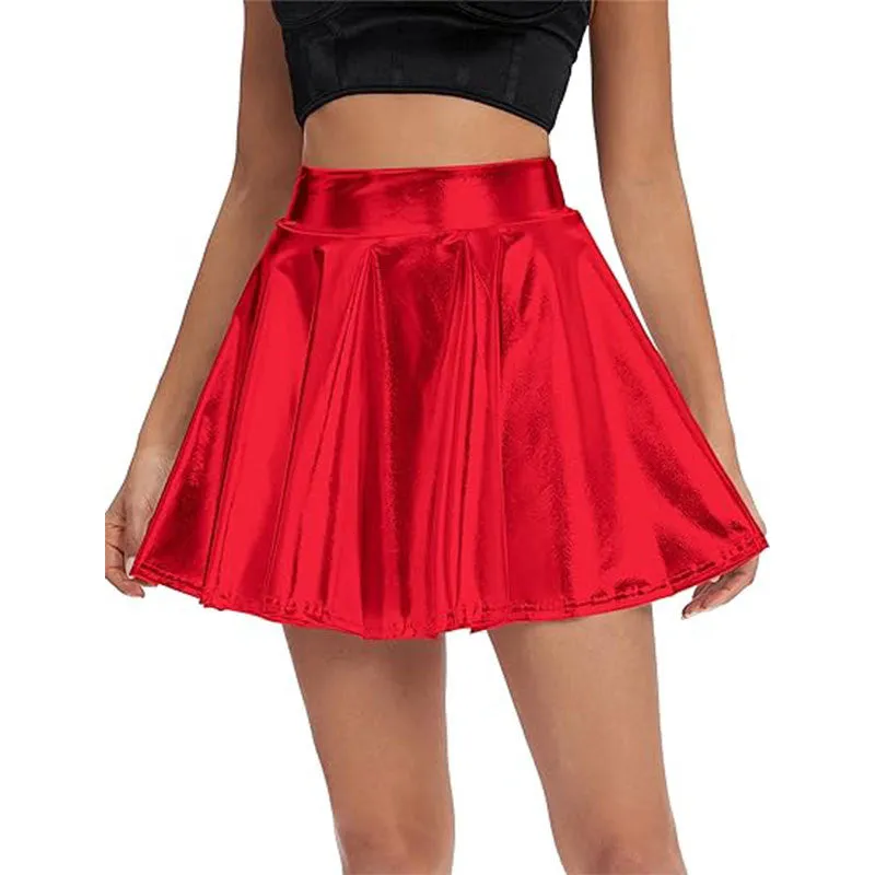 Bold High-Shine Faux Leather Skater Skirt for Edgy Elegance