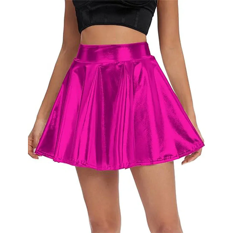 Bold High-Shine Faux Leather Skater Skirt for Edgy Elegance