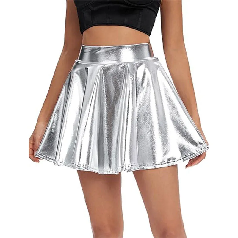 Bold High-Shine Faux Leather Skater Skirt for Edgy Elegance