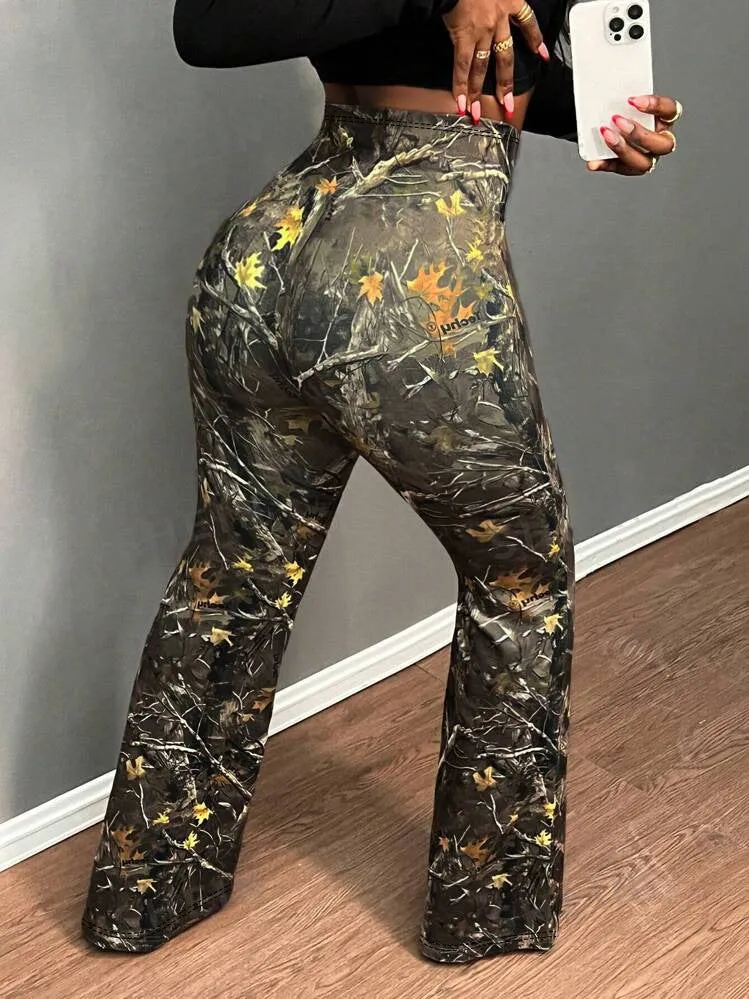 Bold Nature-Inspired High-Waist Flared Bell Bottom Pants