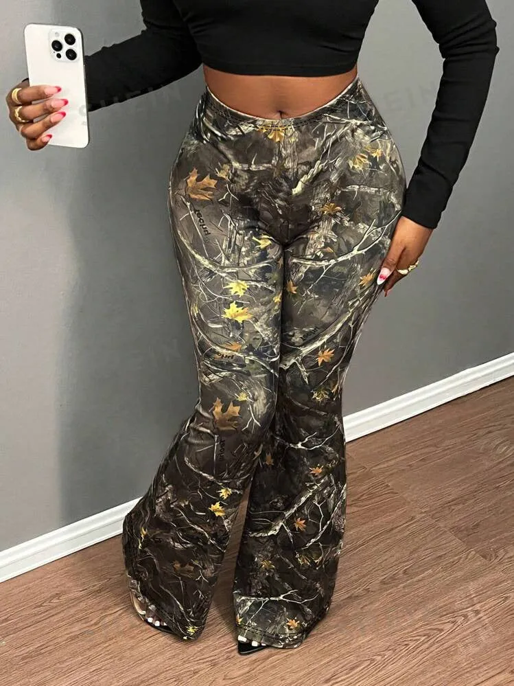 Bold Nature-Inspired High-Waist Flared Bell Bottom Pants