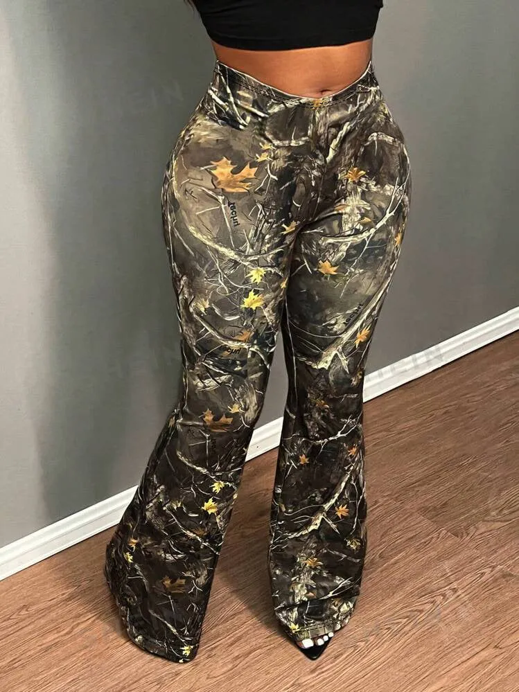 Bold Nature-Inspired High-Waist Flared Bell Bottom Pants