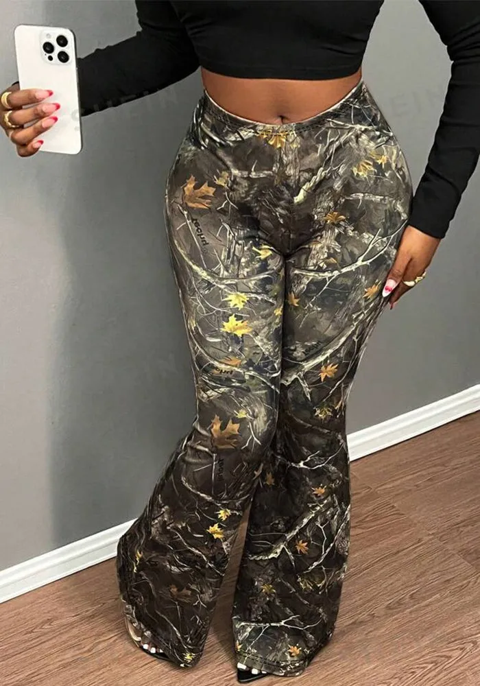Bold Nature-Inspired High-Waist Flared Bell Bottom Pants