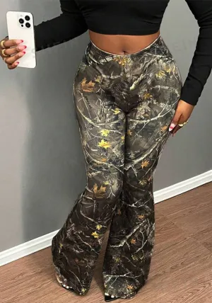 Bold Nature-Inspired High-Waist Flared Bell Bottom Pants