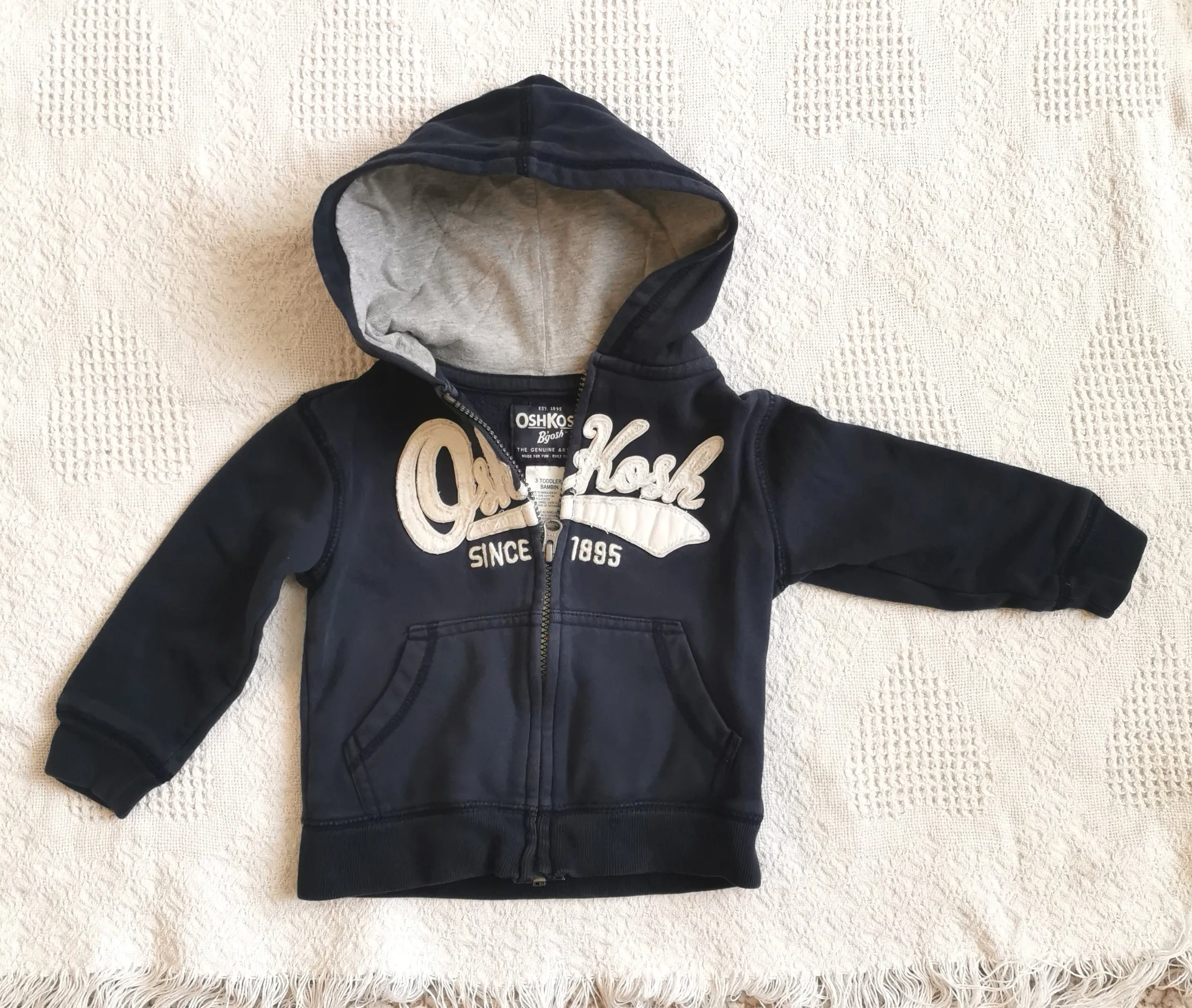 BOY SIZE 3 YEARS - OSHKOSH, Navy Blue Zippered Hoodie VGUC B29