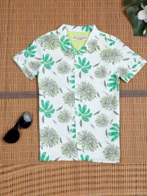 Boys Flower Printed Shirt Pearl White