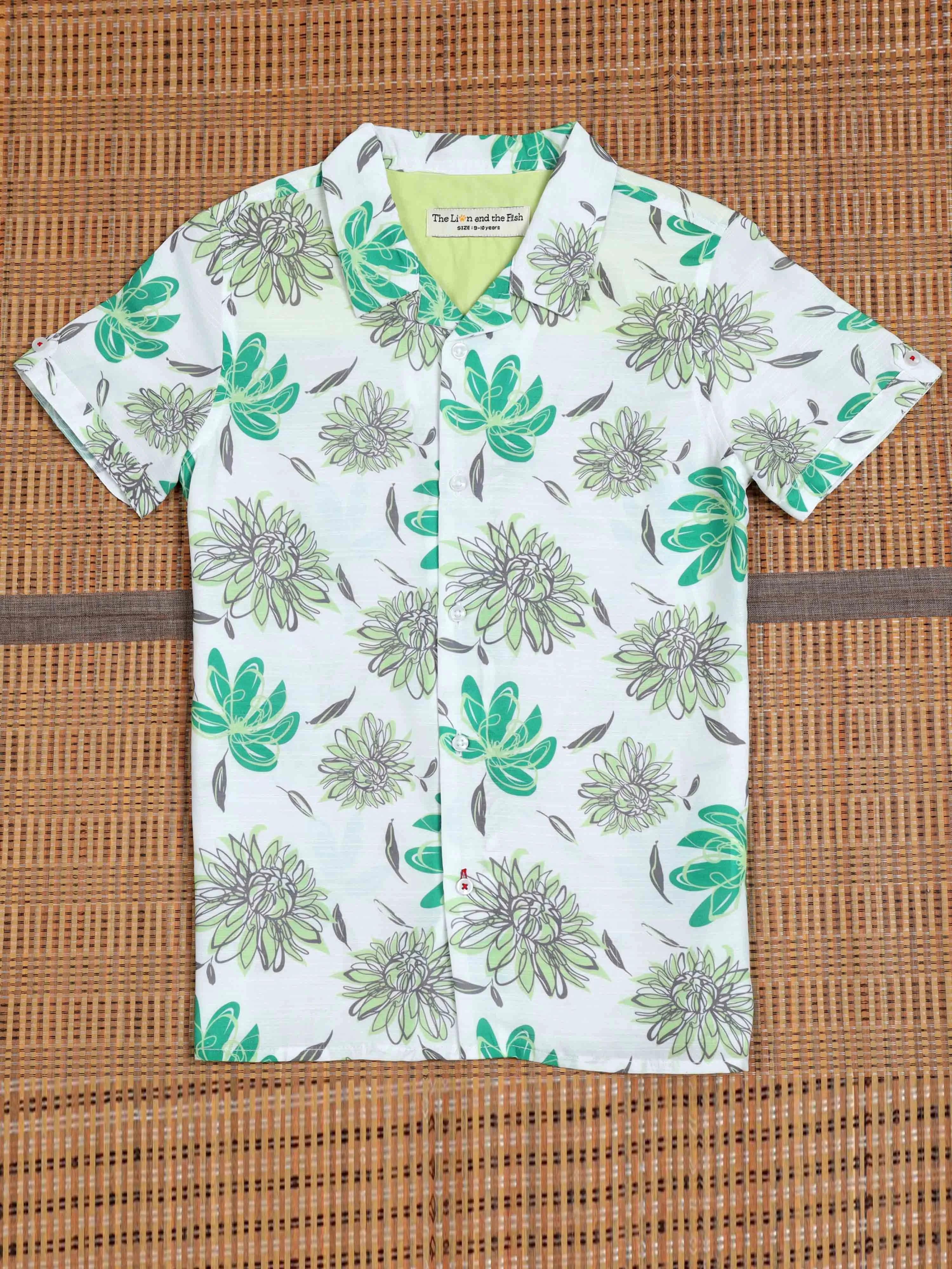 Boys Flower Printed Shirt Pearl White