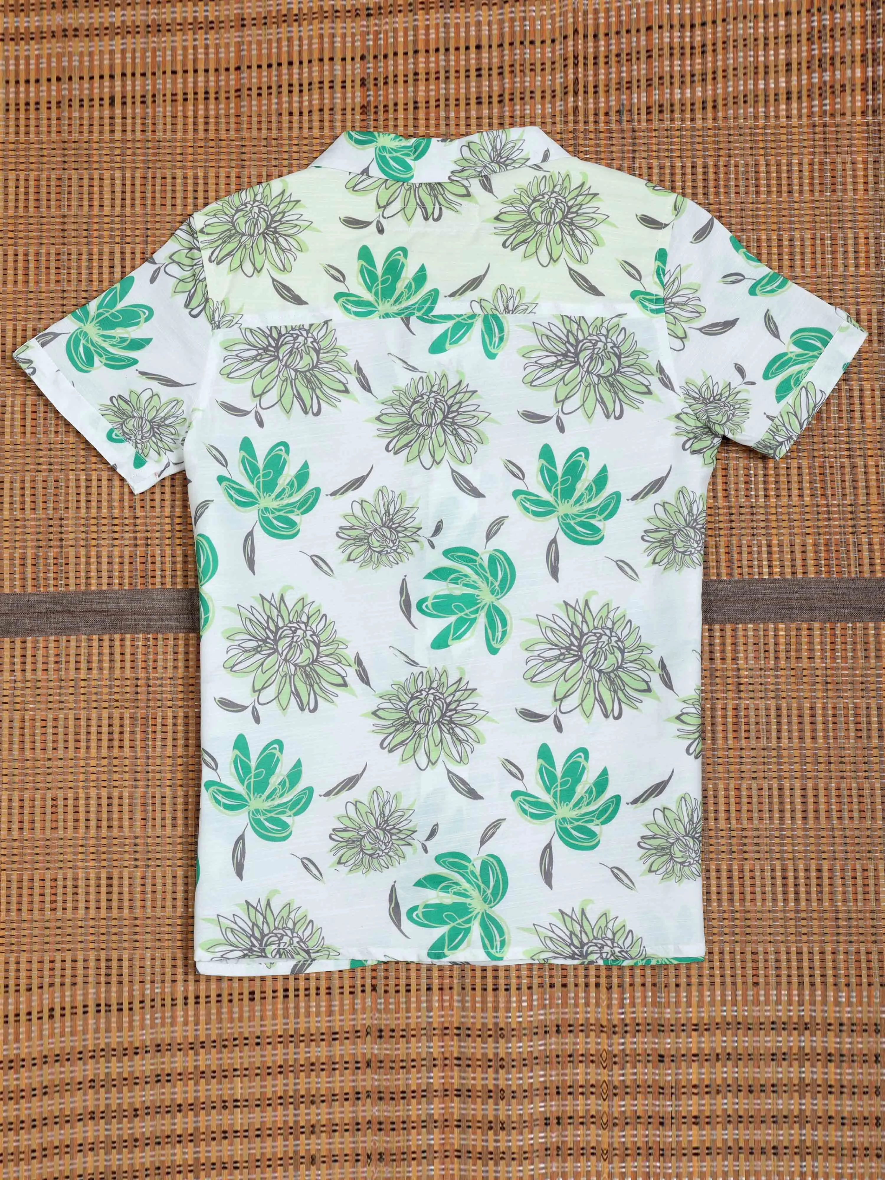 Boys Flower Printed Shirt Pearl White