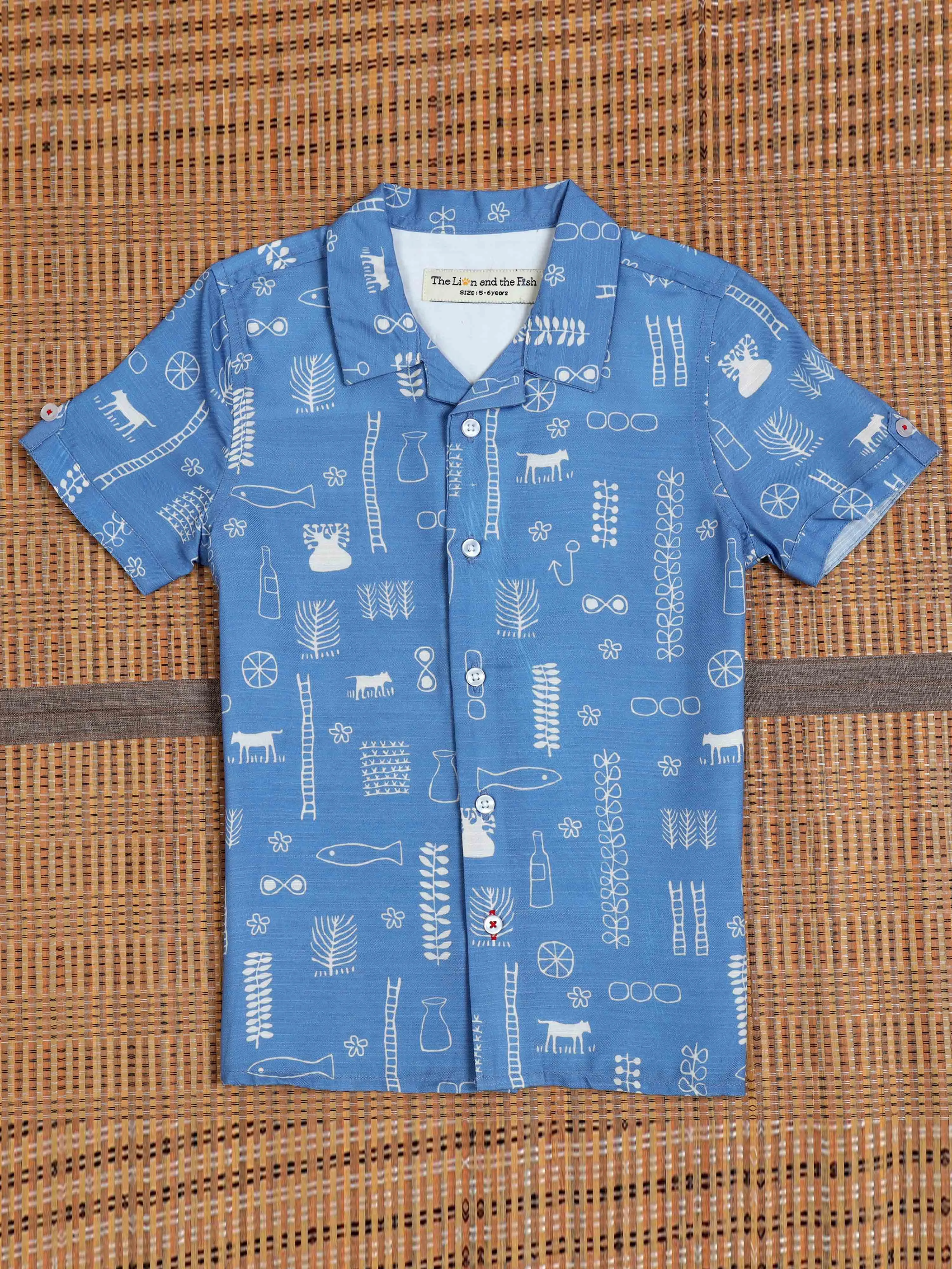 Boys Hawaiian Printed Shirt Cloud Blue