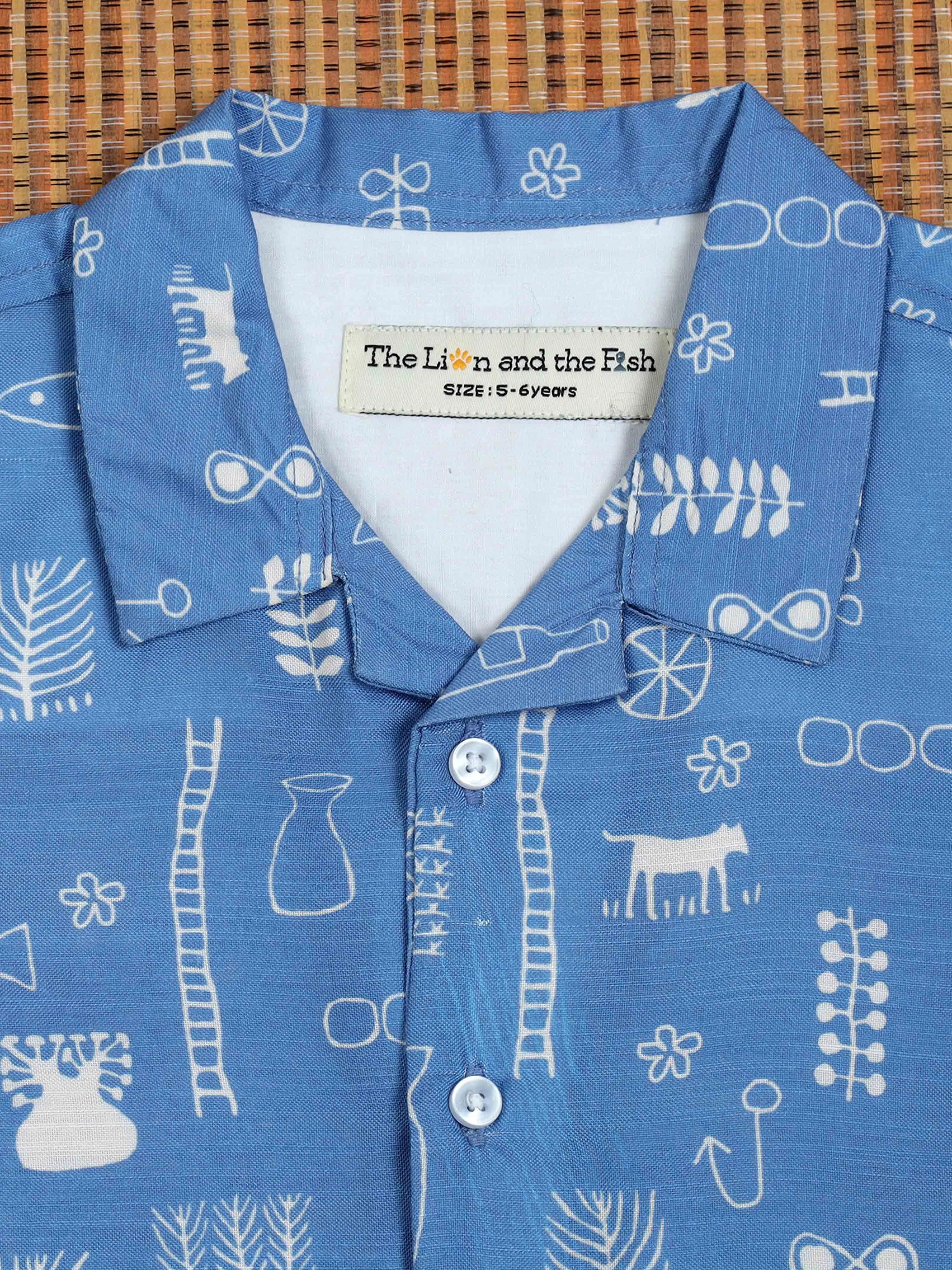 Boys Hawaiian Printed Shirt Cloud Blue