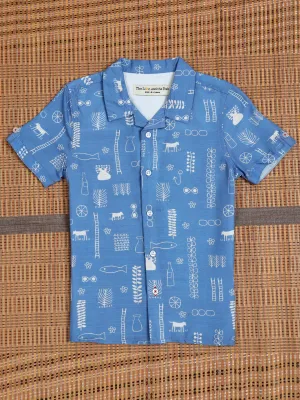 Boys Hawaiian Printed Shirt Cloud Blue