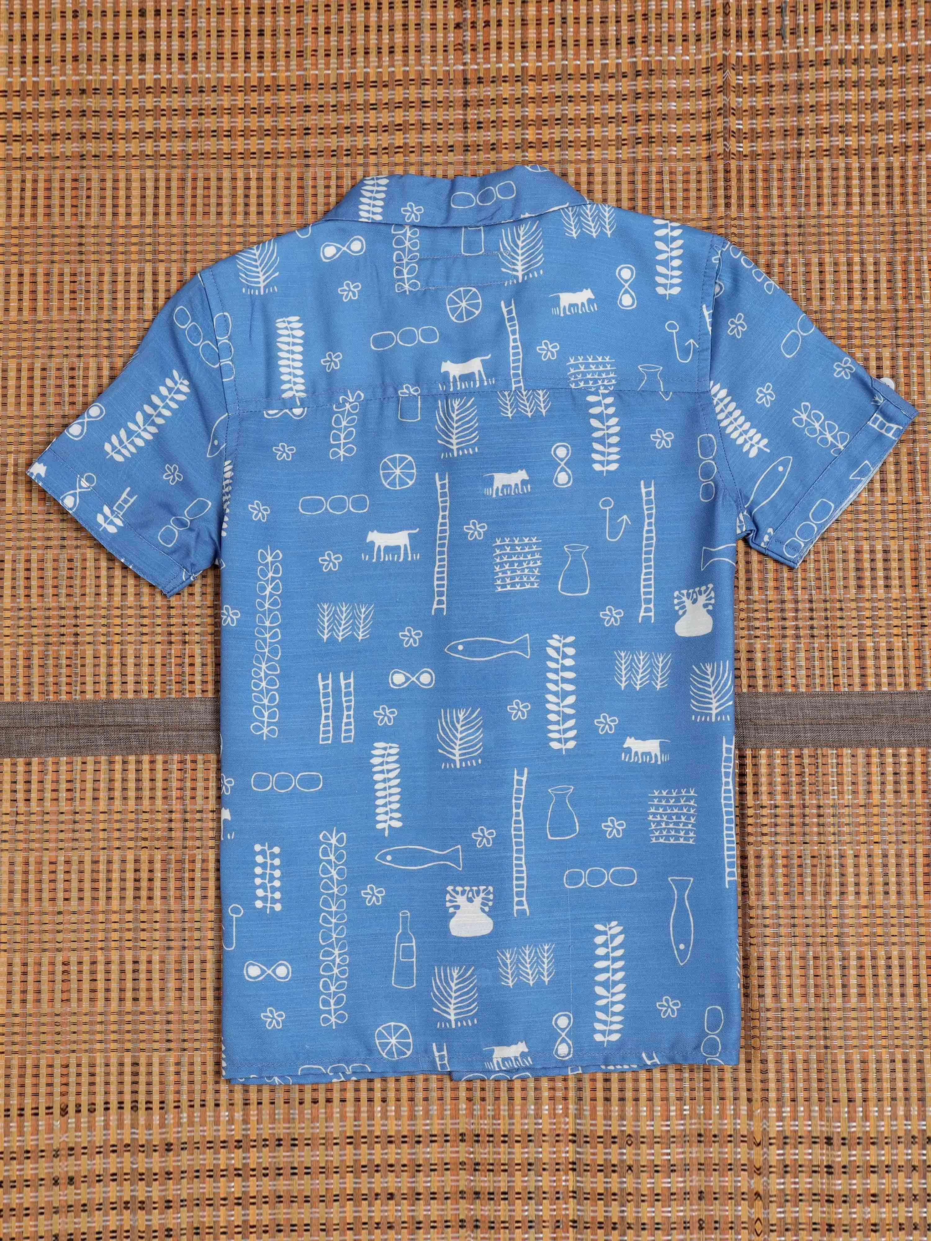 Boys Hawaiian Printed Shirt Cloud Blue