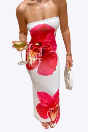 Braith - Beautiful Floral Pattern Woman's Strapless Dress