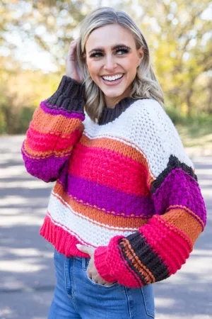 Brown and Crimson Multicolor Stripe Sweater