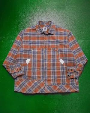 Brown Blue Plaid Asymmetrical Cargo Shirt (~M~)